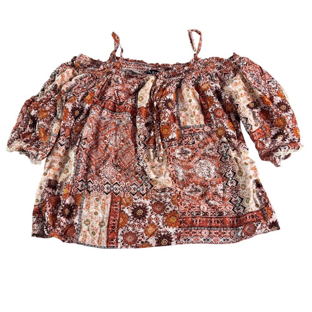 A. Byer Womens sz Large Orange Rust Cold Shoulder Spaghetti Straps Crop Top